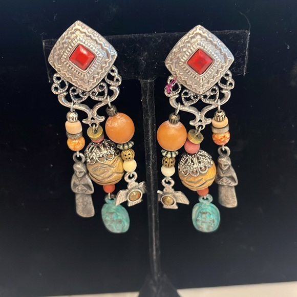 Vintage Robert Rose Signed Native American Earrings. Detailed unique Clip-on - Picture 4 of 13